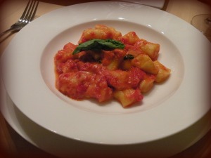 Gnocchi with tomato, basil and mozzarella sauce